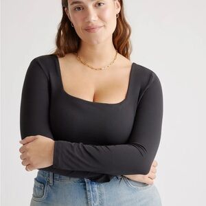 NWOT Quince Second Skin Square Neck Long Sleeve Bodysuit